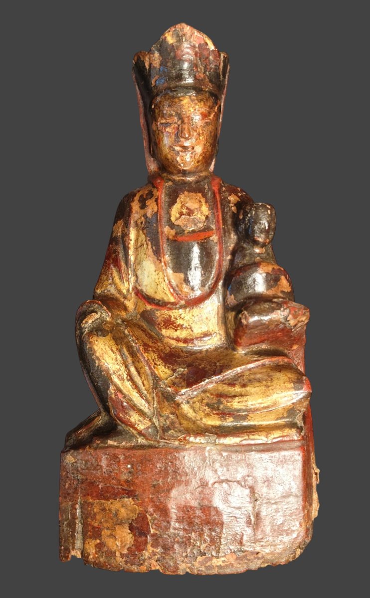 Bodhisattva En Bois Polychrome Dorée XVIIIe Siècle