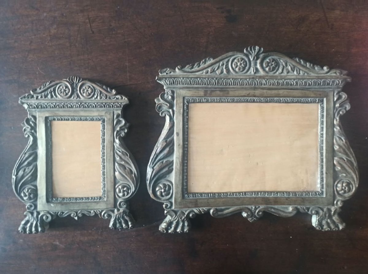 A Beautiful Pair Of Piedmontese Baroque Cartagloria Made Of Wood Covered With Silver-plated Copper