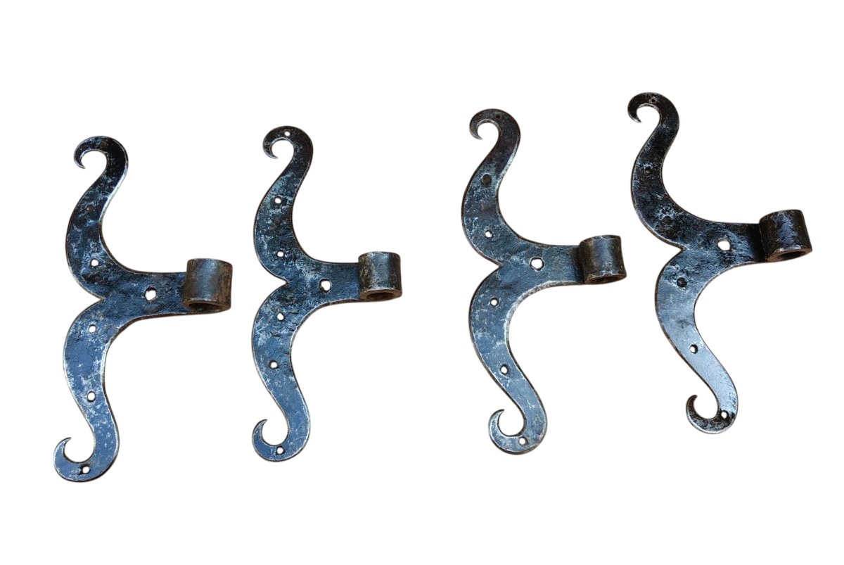 4 18th-century Wrought-iron Door Hinges With A Tab-photo-2