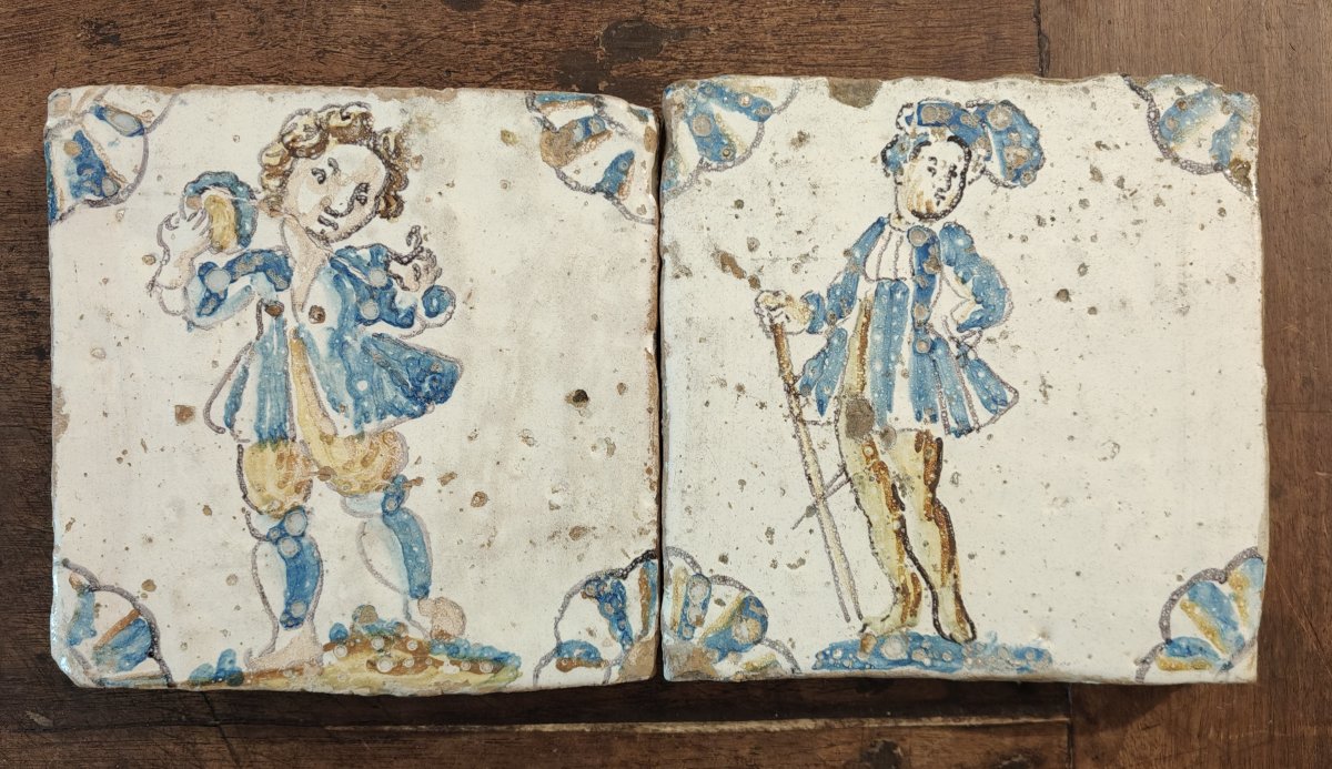 A Beautiful Pair Of 18th-century Glazed Tiles