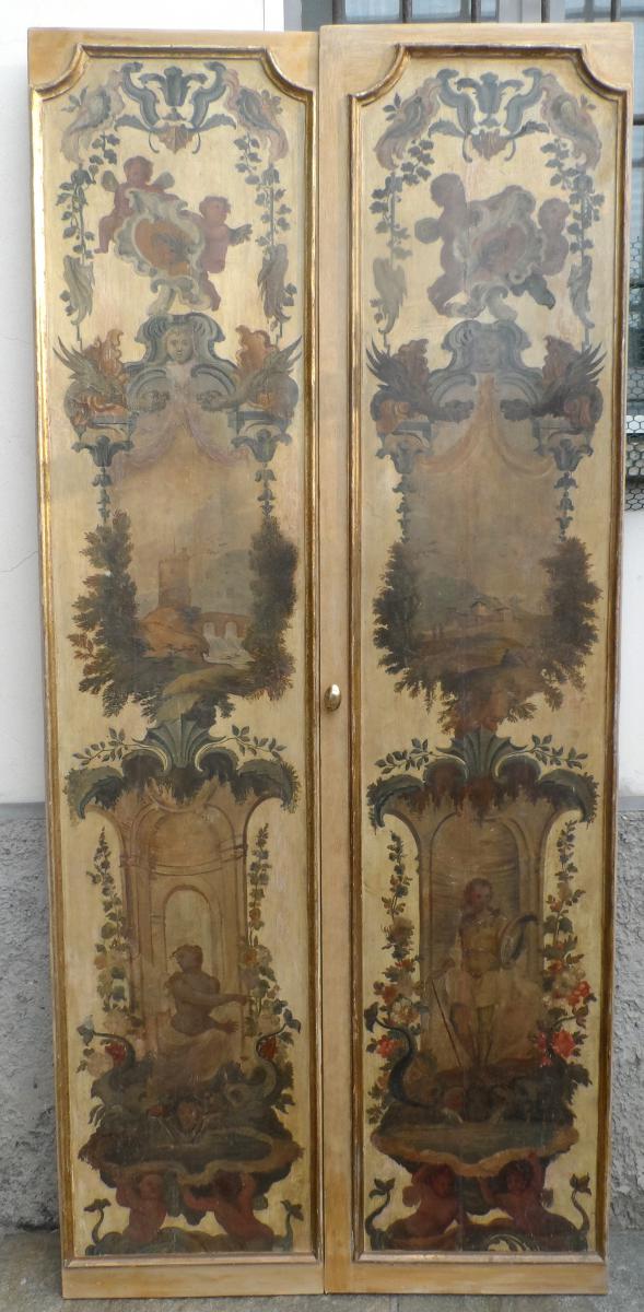 4 Shutters Painted Witn Landscape And Figures , XVIII Century Italy