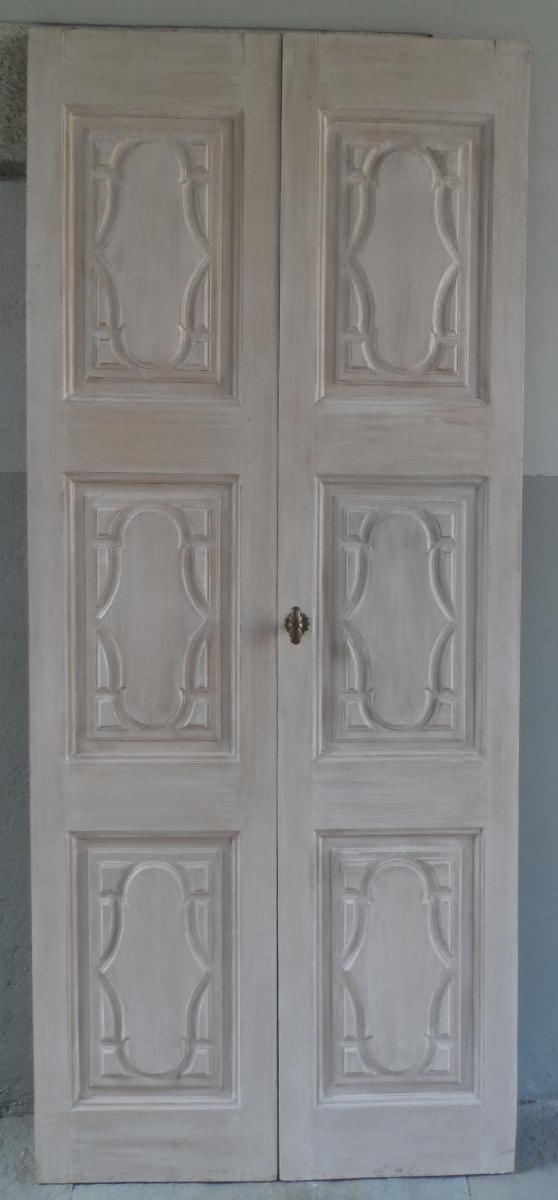 Pair Of Poplar Doors Painted In Tempera