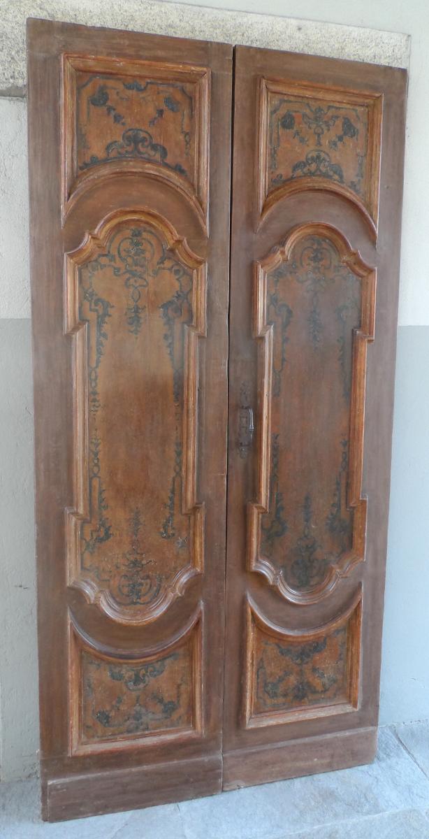 Pair Of Walnut Doors Painted With Luis XV Patterns