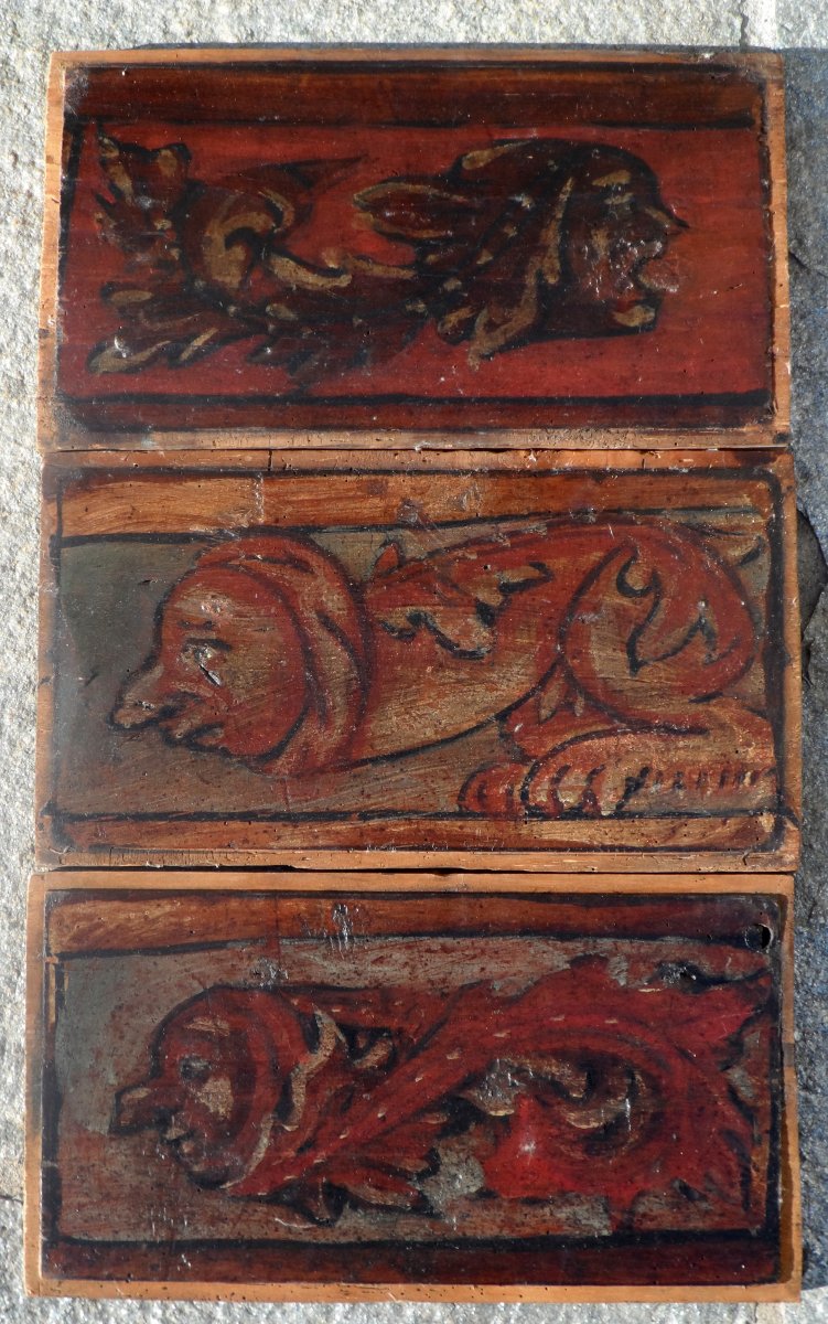 3 Panels Of An Italian Ceiling From XVI Century Erotic Subject