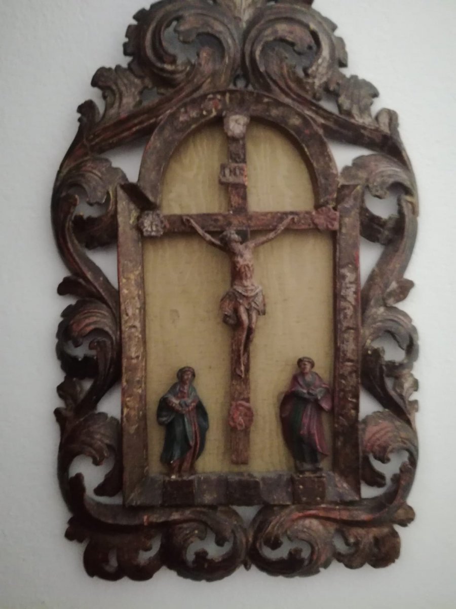 Calvary In Painted Wood Early Eighteenth Century-photo-1