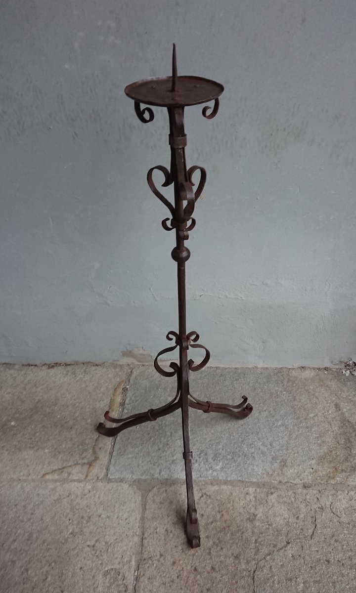 Seventeenth Century Wrought Iron Candle Pique Cm 97-photo-4