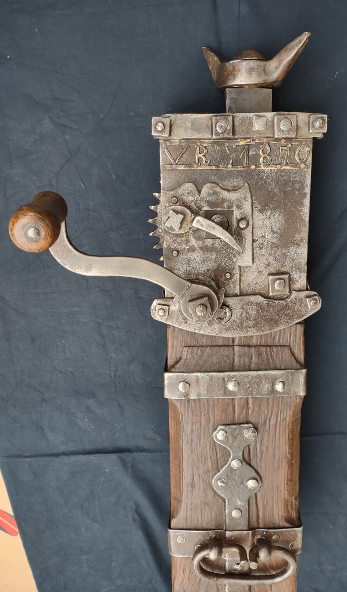 Ancien Cric En Bois Et Fer Forgé XIXe Siècle-photo-4