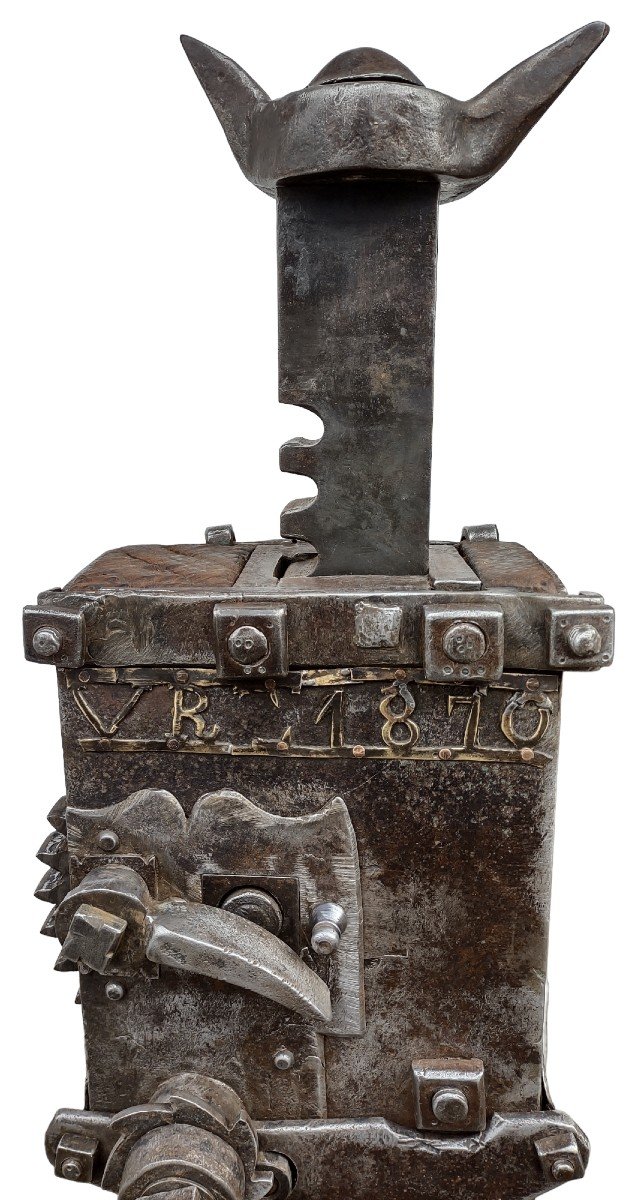 Ancien Cric En Bois Et Fer Forgé XIXe Siècle-photo-3