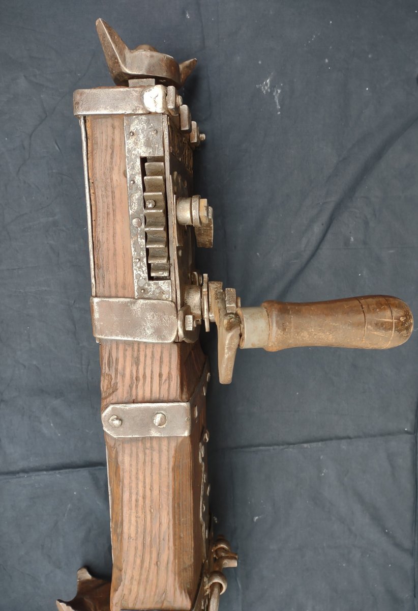 Ancien Cric En Bois Et Fer Forgé XIXe Siècle-photo-6