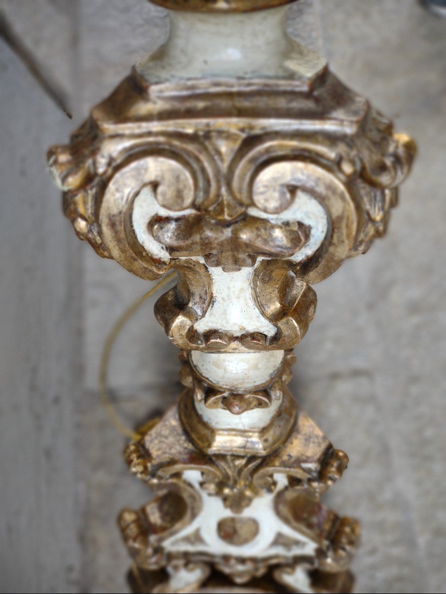 Louis XV Painted And Gilded Walnut Candlestick-photo-4