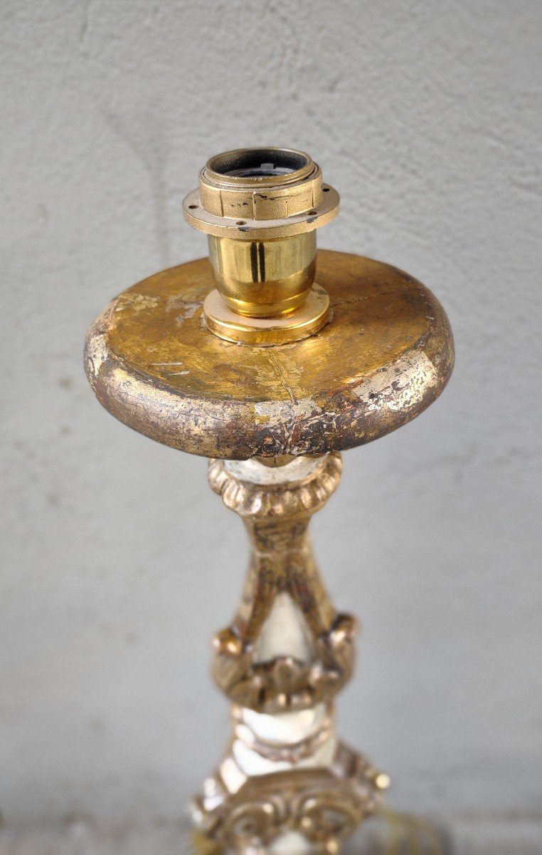 Louis XV Painted And Gilded Walnut Candlestick-photo-2