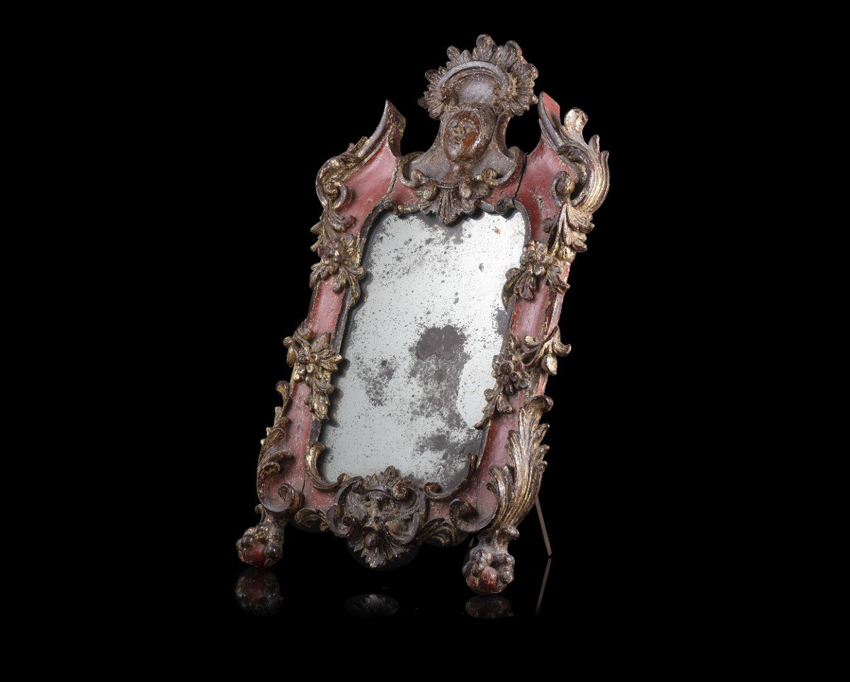 Miroir De Table  En Bois Sculpté, Laqué Et Doré Siècle XVIIIe