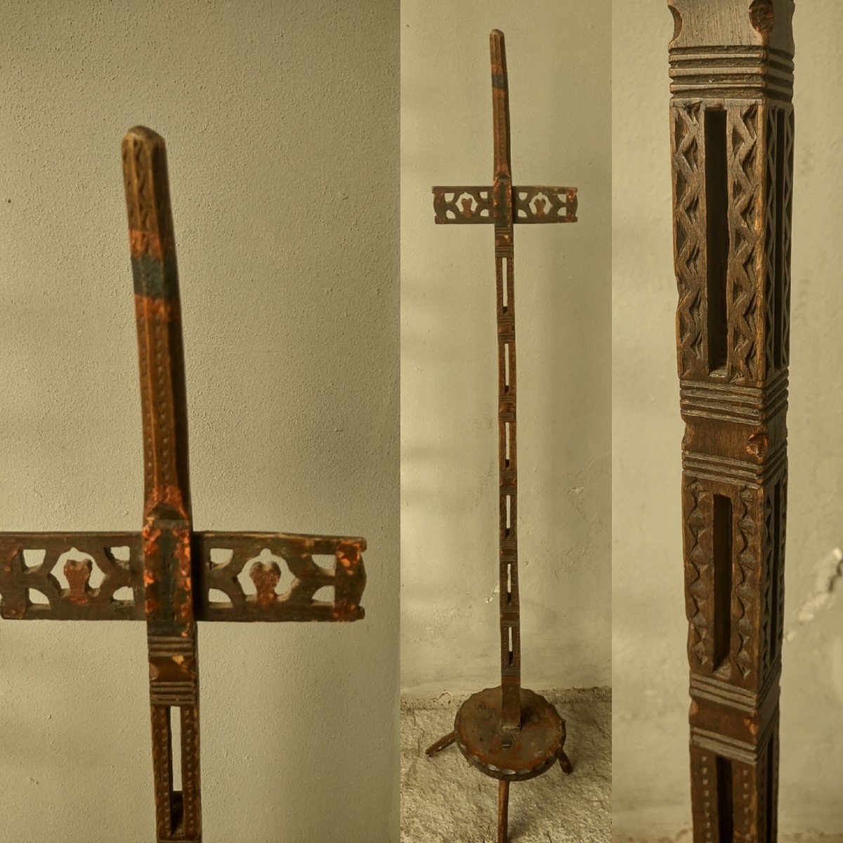 Quenouille Italienne En Bois Sculpté Et Peint XIXe Siècle