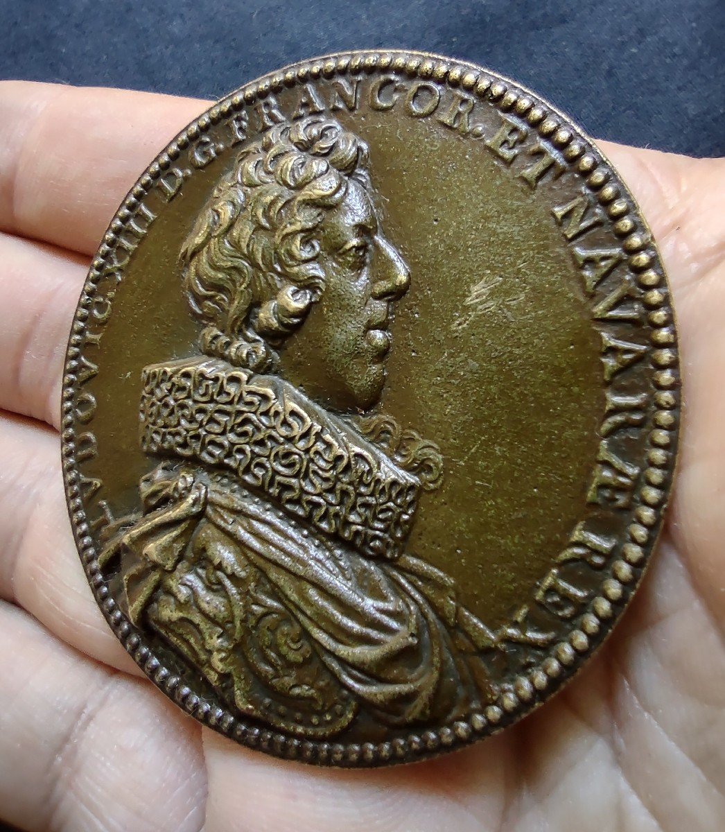 Louis XIII Médaille En Bronze Signée Par Guillaume Dupré -photo-3
