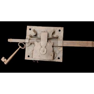 Large Wrought Iron Lock Working With Its Key