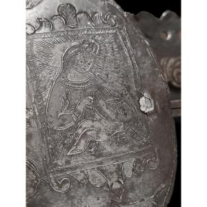 Chiseled Chest Lock With The Image Of The Virgin And Child