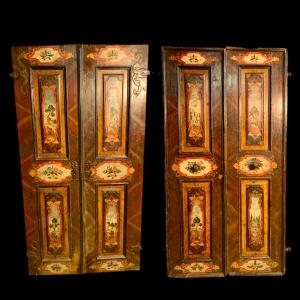 Beautiful Trentino Door In Painted Wood, Richly Decorated On Both Sides XVIII Century