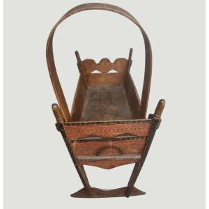 Painted Wooden Cradle Italian Alps First Half Of XIX Century