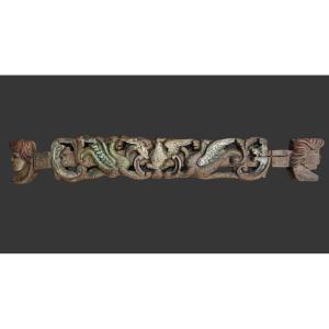 Elément De Charrette Sicilienne en bois peint et sculpté fin du XIXe siècle