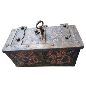 A Beautiful Painted Small Iron Box From The Early 17th Century