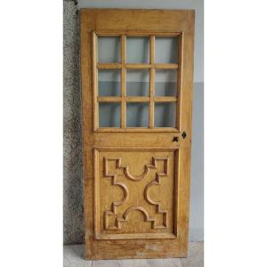Porte baroque en bois peint avec verres soufflés anciens début XVIIIe siècle
