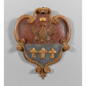 Carved, Painted, And Gilded Wooden Coat Of Arms