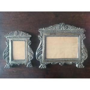 A Beautiful Pair Of Piedmontese Baroque Cartagloria Made Of Wood Covered With Silver-plated Copper