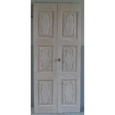 Pair Of Poplar Doors Painted In Tempera