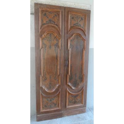 Pair Of Walnut Doors Painted With Luis XV Patterns