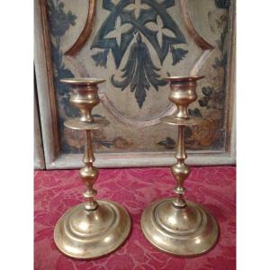 Pair Of Louis XVI Brass Candlesticks