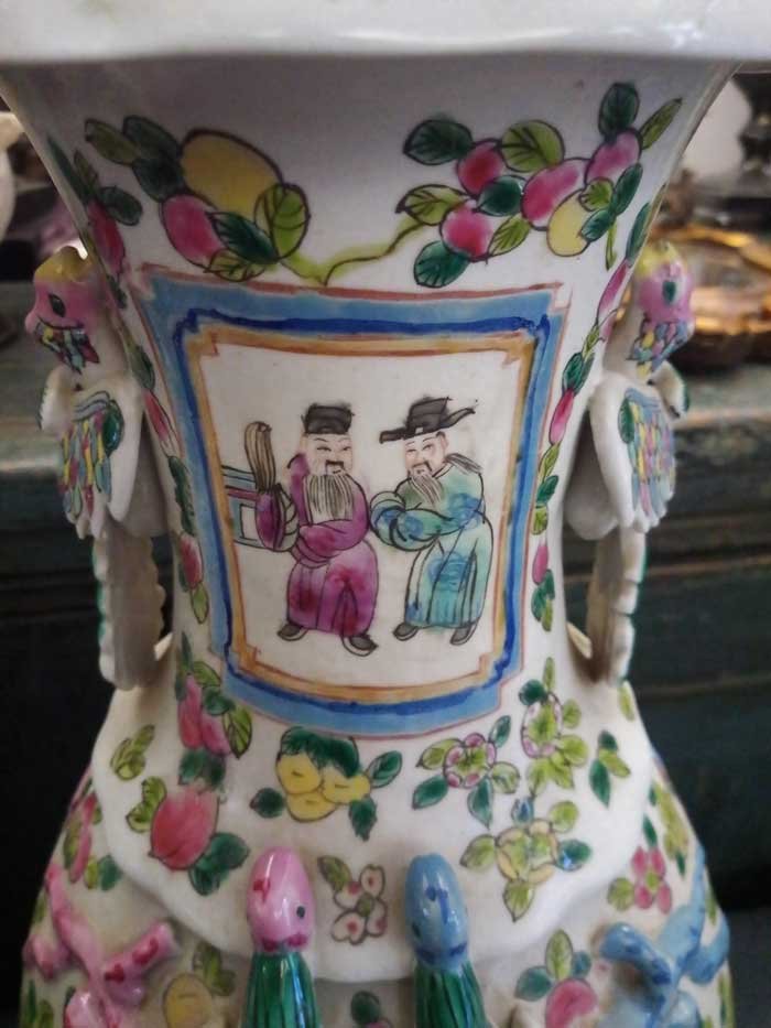 Pair Of Porcelain Vases, Canton Manufacture-photo-2