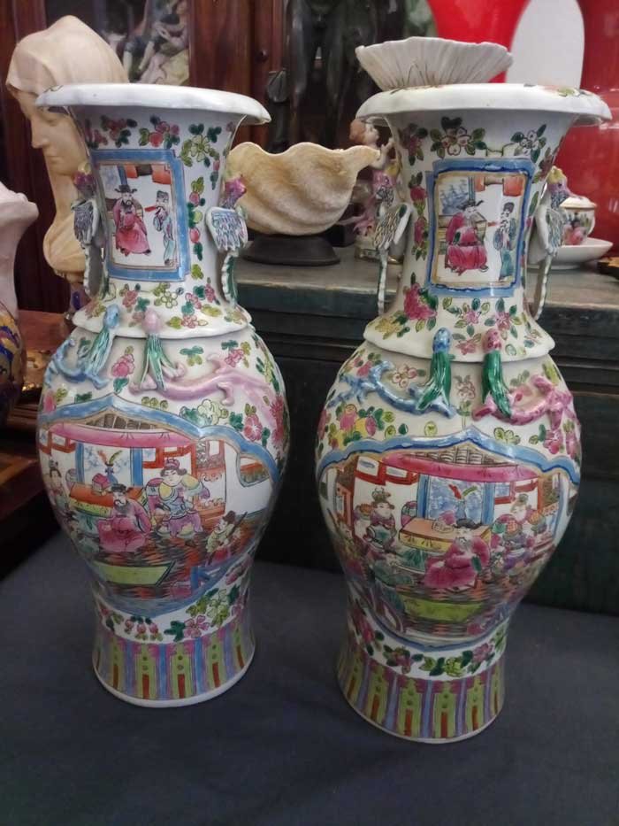 Pair Of Porcelain Vases, Canton Manufacture-photo-4