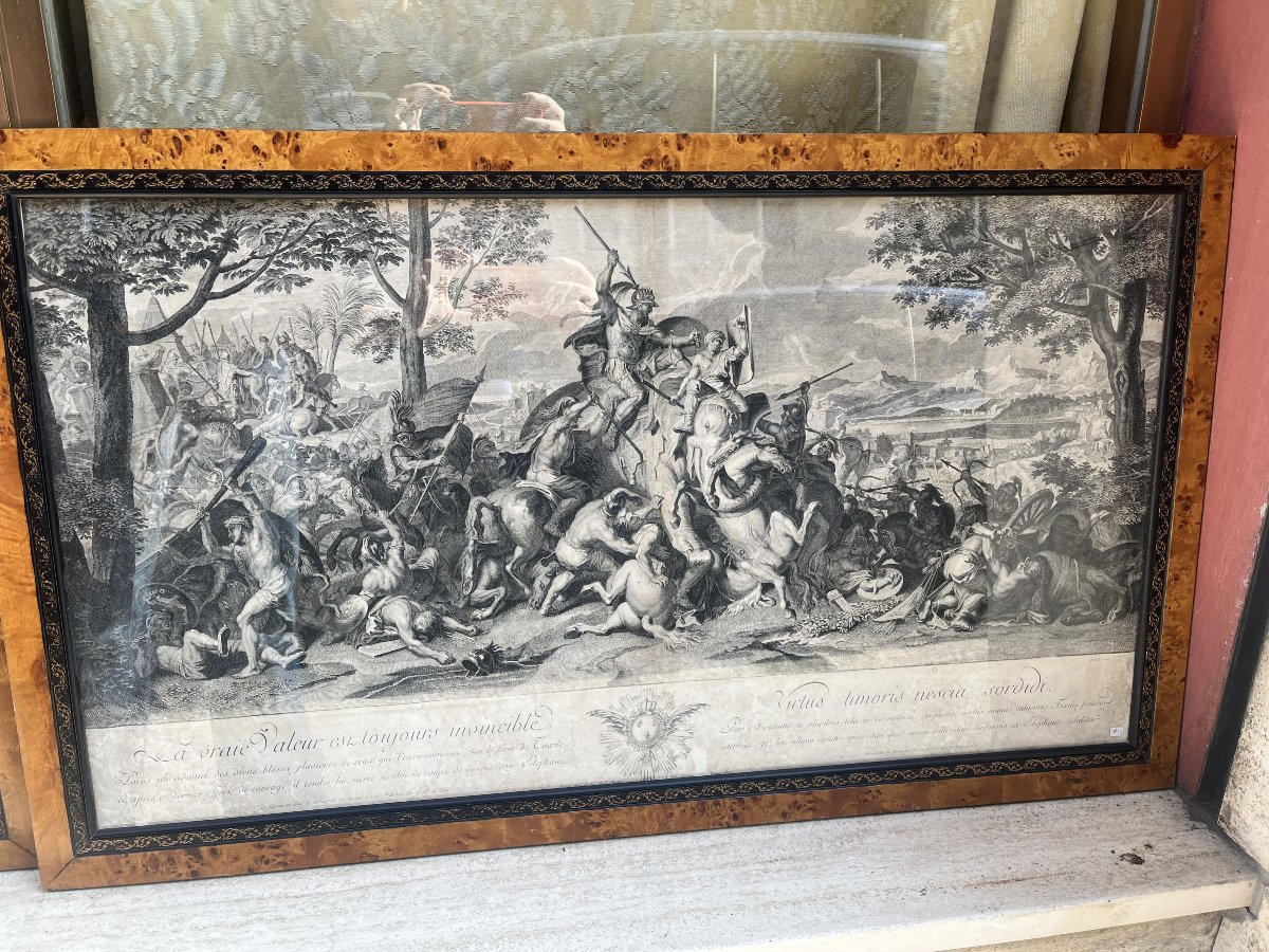 Historical Engraving Print Depicting A Battle Scene-photo-3