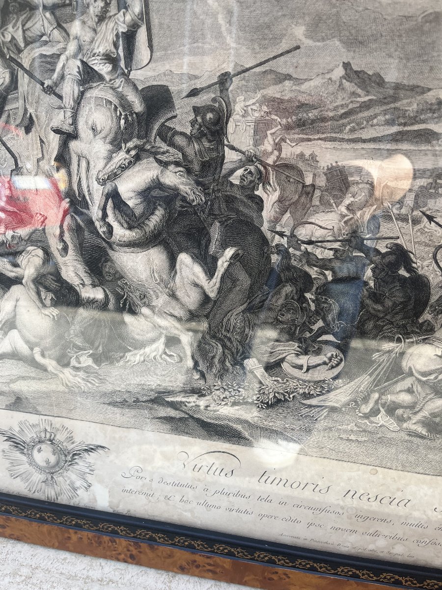 Historical Engraving Print Depicting A Battle Scene-photo-5