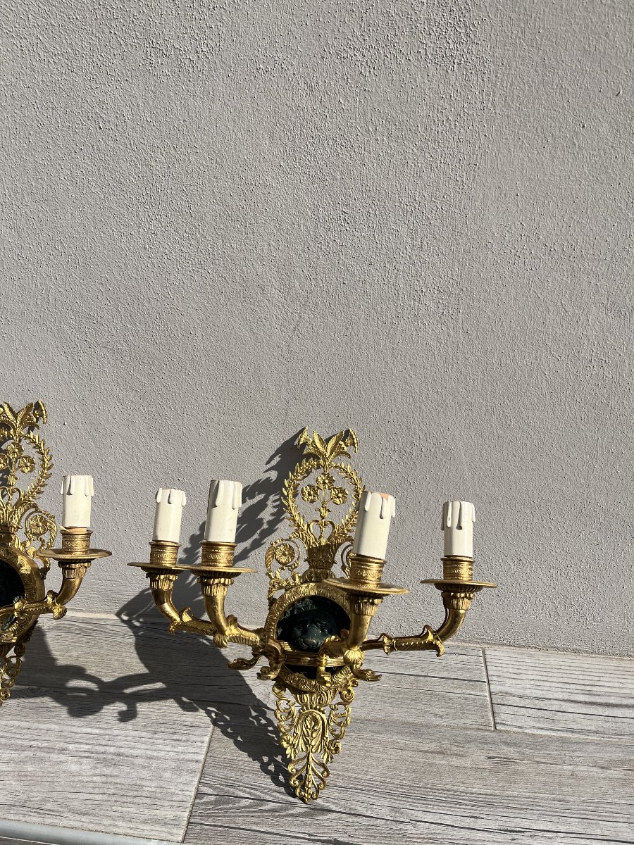Paire d'appliques en bronze doré-photo-2