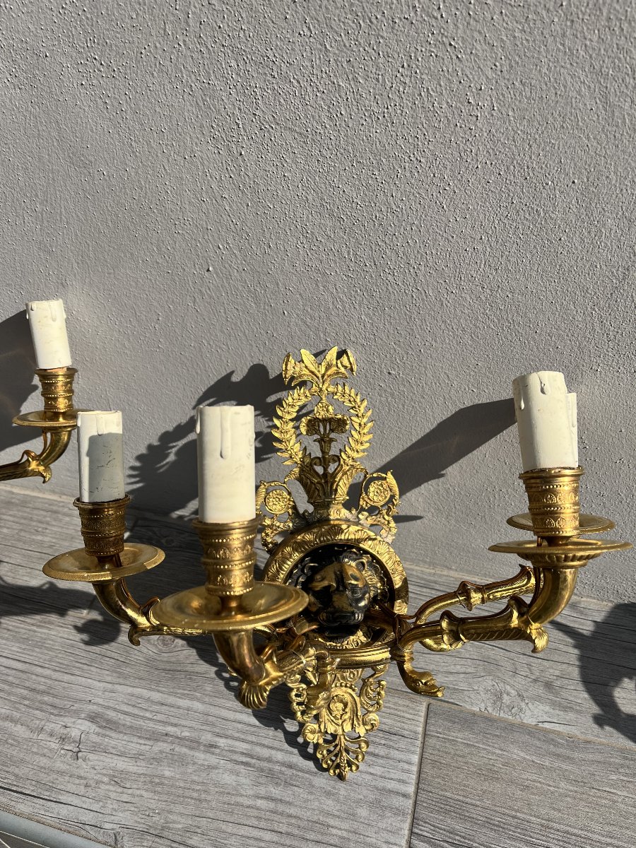 Paire d'appliques murales en bronze doré-photo-3