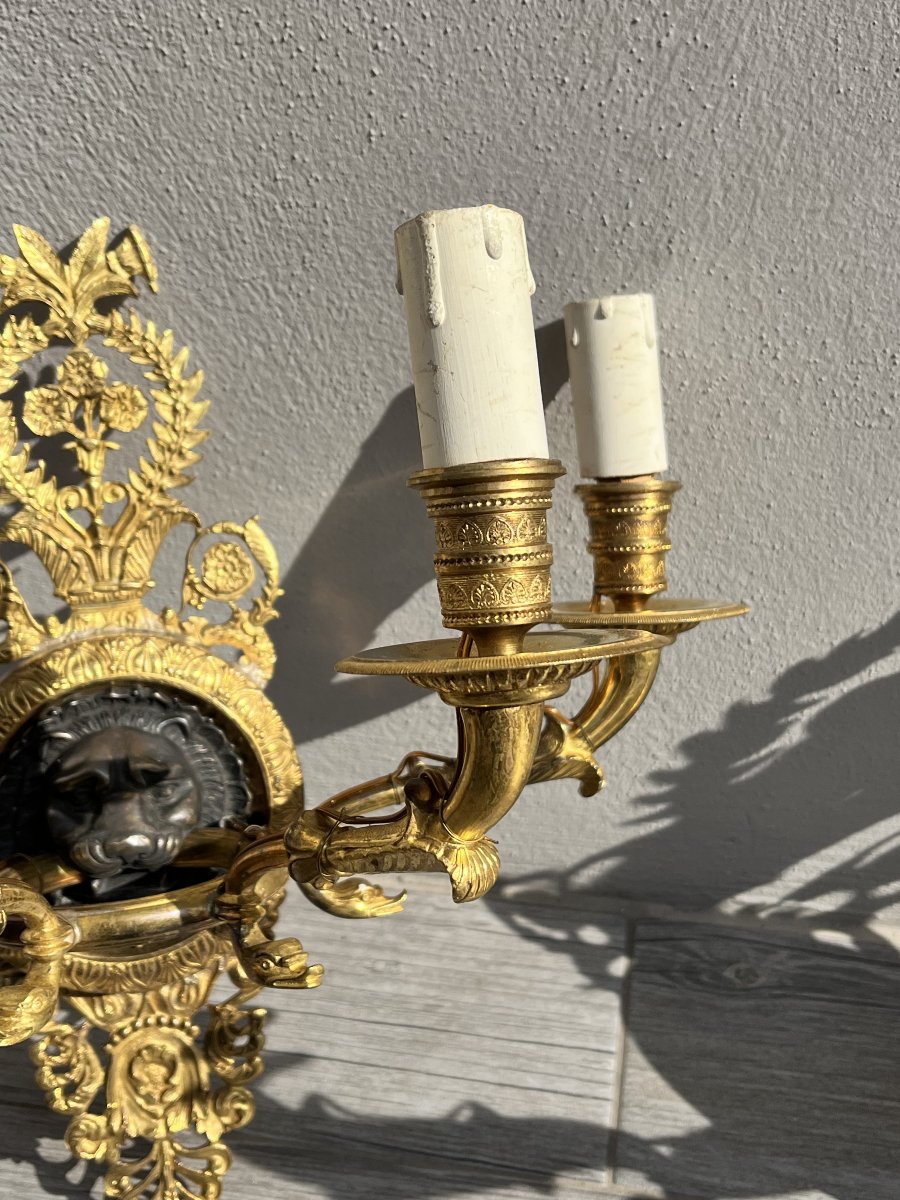 Paire d'appliques murales en bronze doré-photo-1