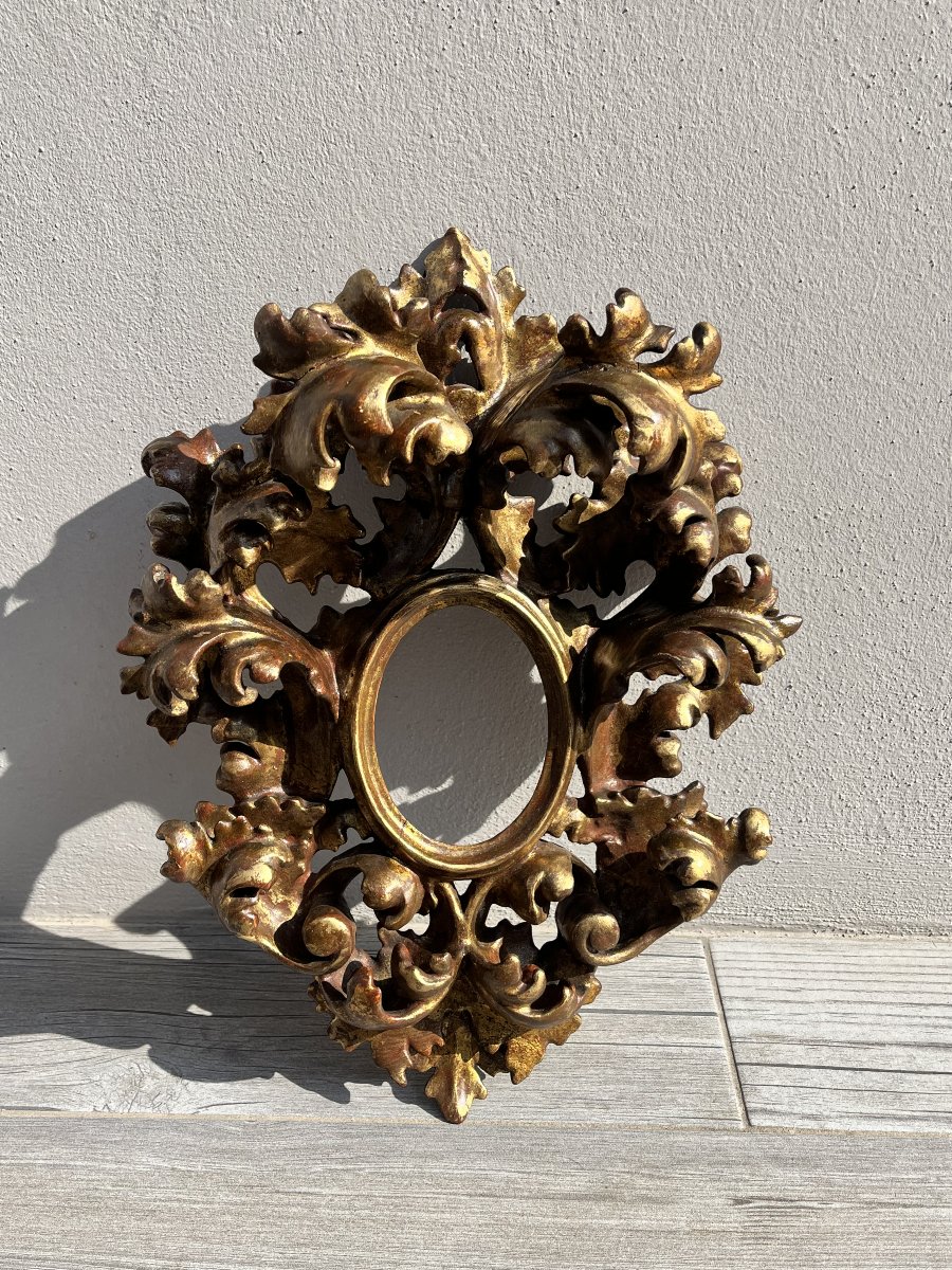 Antique Frame From The Early 20th Century, Made Of Carved, Silver-plated, And Gilded Wood