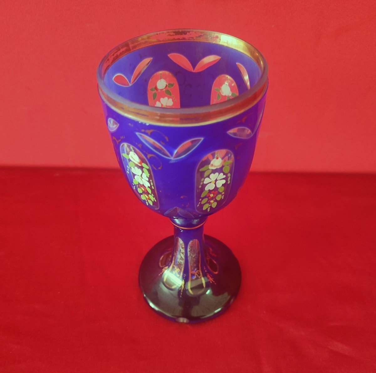Ceremonial Chalice In Cut Blue Glass-photo-2