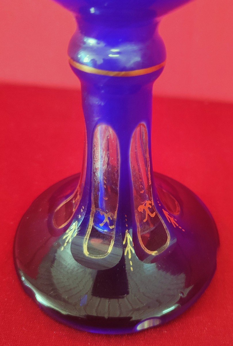 Ceremonial Chalice In Cut Blue Glass-photo-4