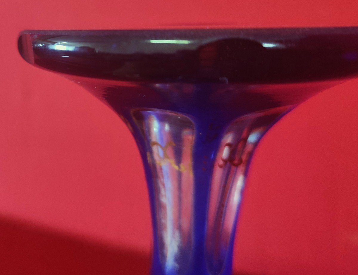 Ceremonial Chalice In Cut Blue Glass-photo-2