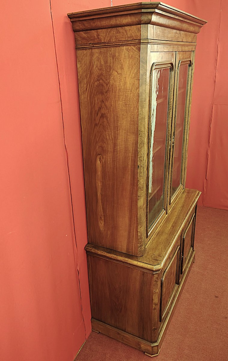 Vitrine en loupe de noyer – Double corps, XIXe siècle-photo-4