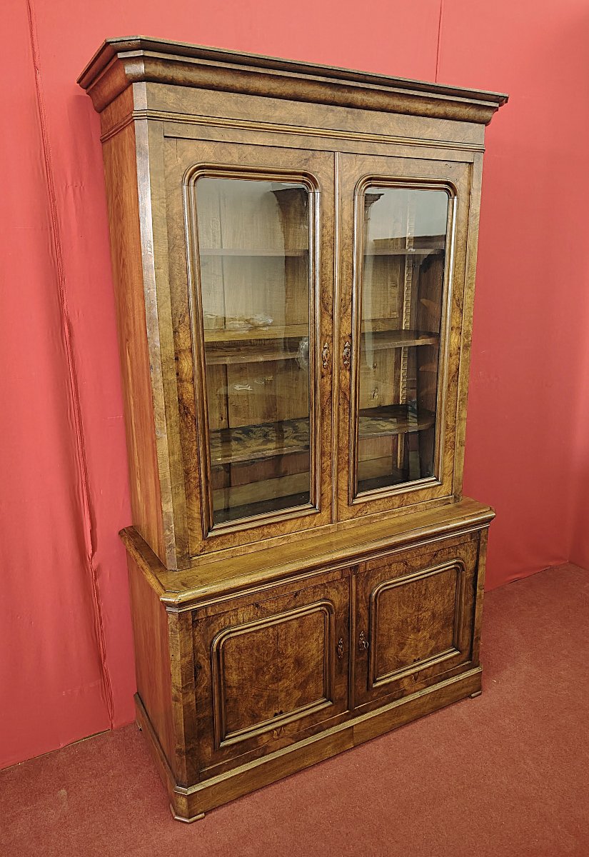 Vitrine en loupe de noyer – Double corps, XIXe siècle