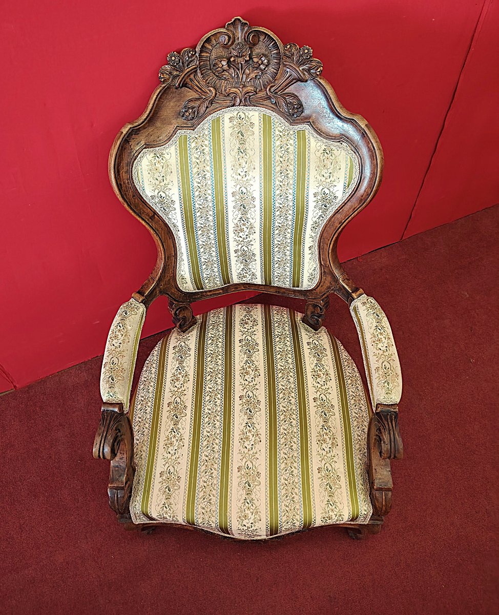 Carved Louis XV Style Armchair – 19th Century Italy-photo-3