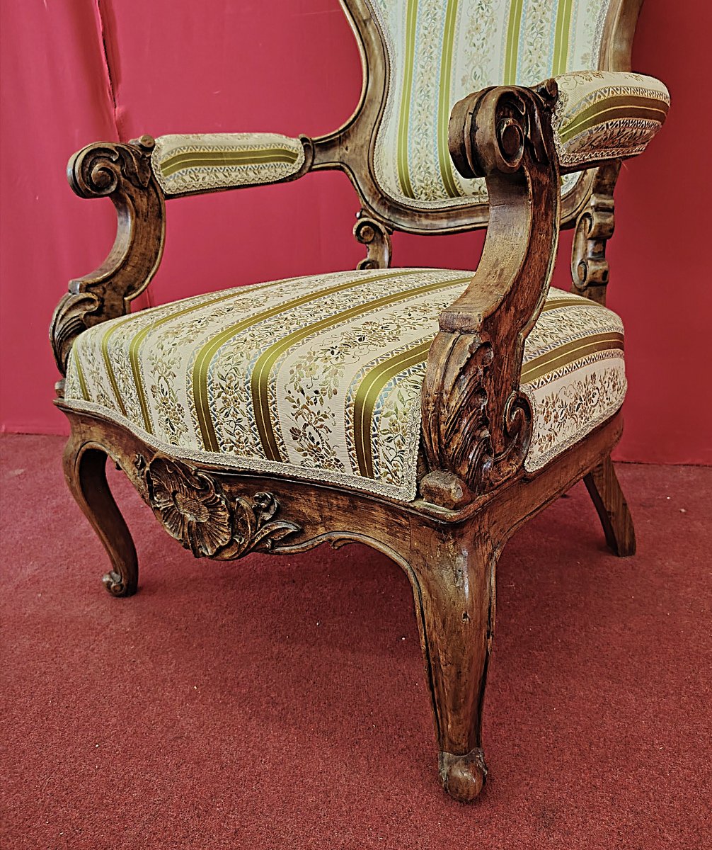 Carved Louis XV Style Armchair – 19th Century Italy-photo-4