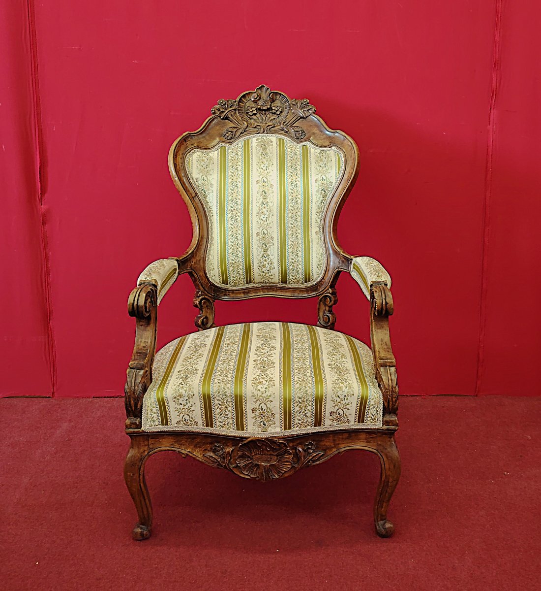 Carved Louis XV Style Armchair – 19th Century Italy-photo-6