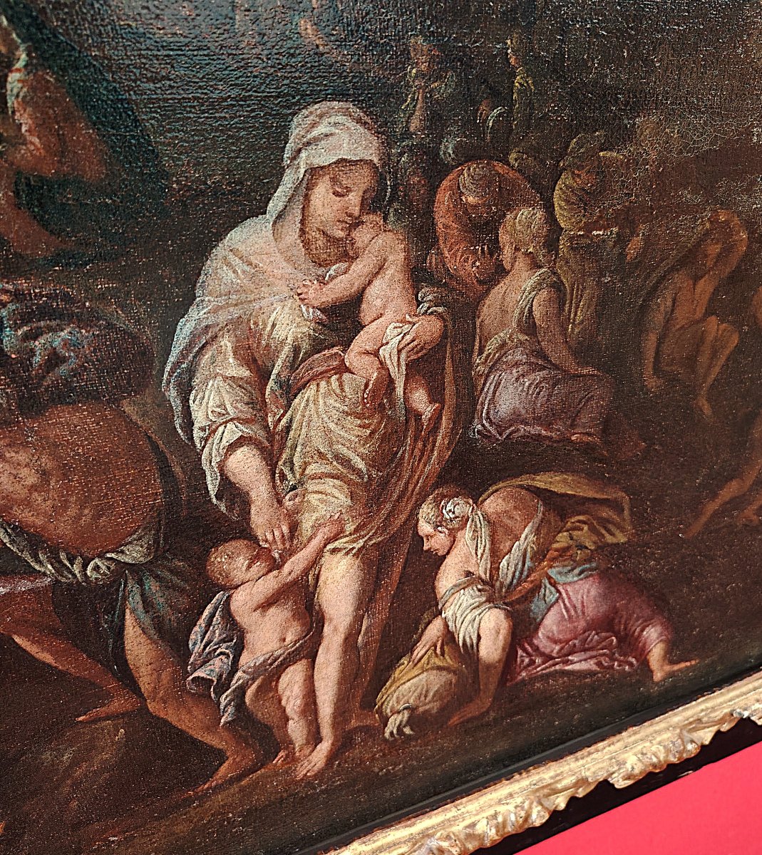 Peinture du XVIIe siècle - L'Exode dans le désert - Cercle de Giulio Carpioni-photo-3