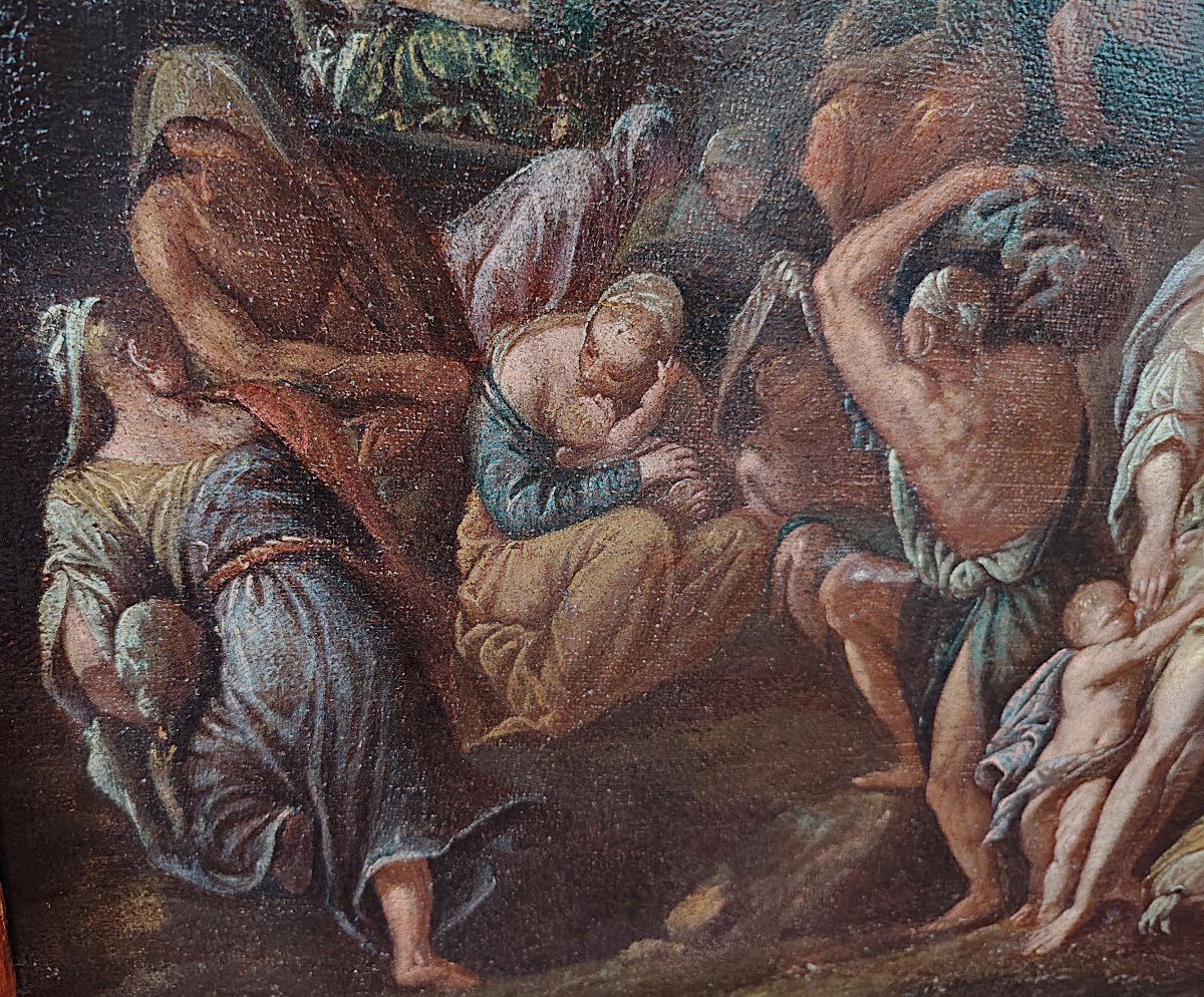 Peinture du XVIIe siècle - L'Exode dans le désert - Cercle de Giulio Carpioni-photo-1