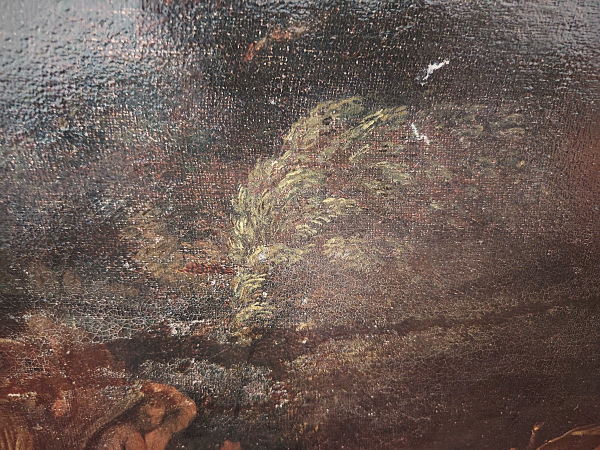 Peinture du XVIIe siècle - L'Exode dans le désert - Cercle de Giulio Carpioni-photo-2