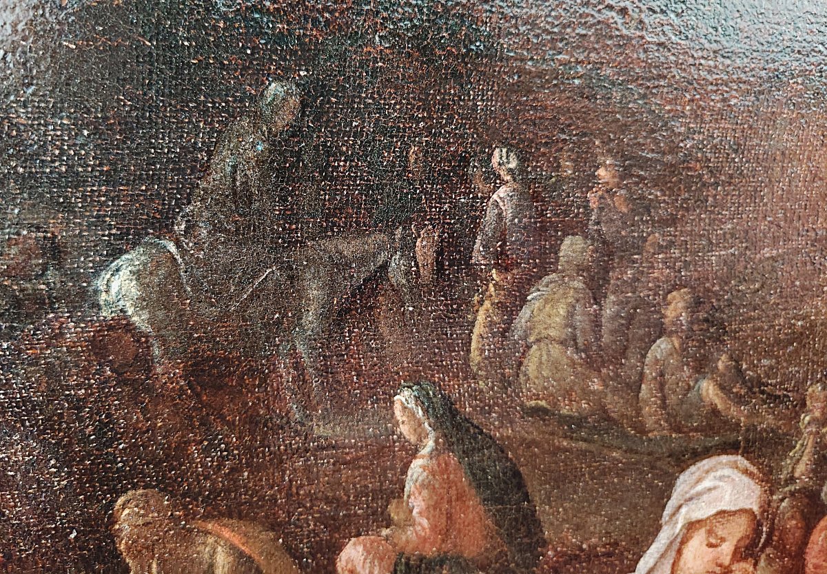 Peinture du XVIIe siècle - L'Exode dans le désert - Cercle de Giulio Carpioni-photo-3